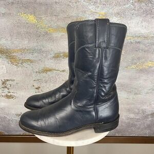 Justin Roper Boots Mens Size 7B Blue Leather Western Cowboy Pull On Mid Calf